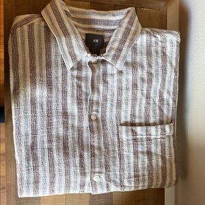 H&M Striped Dress Shirt - Brown, Blue and White